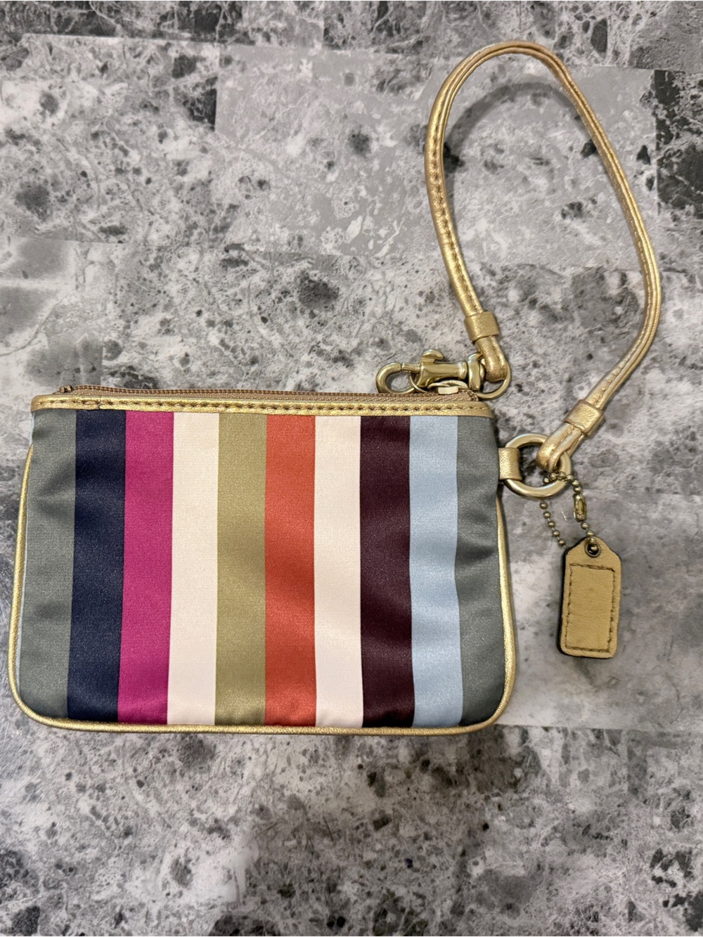 Coach Striped Multicolor Wristlet with Gold Trim - Picture 4 of 5